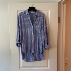 Oversized linen blend button down